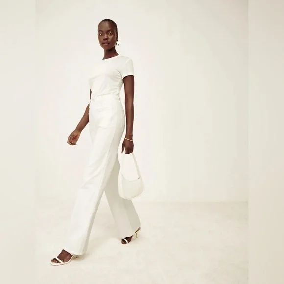 Reformation Alyssa High Rise Wide Leg Long Jeans in Vintage White - Picture 2 of 10